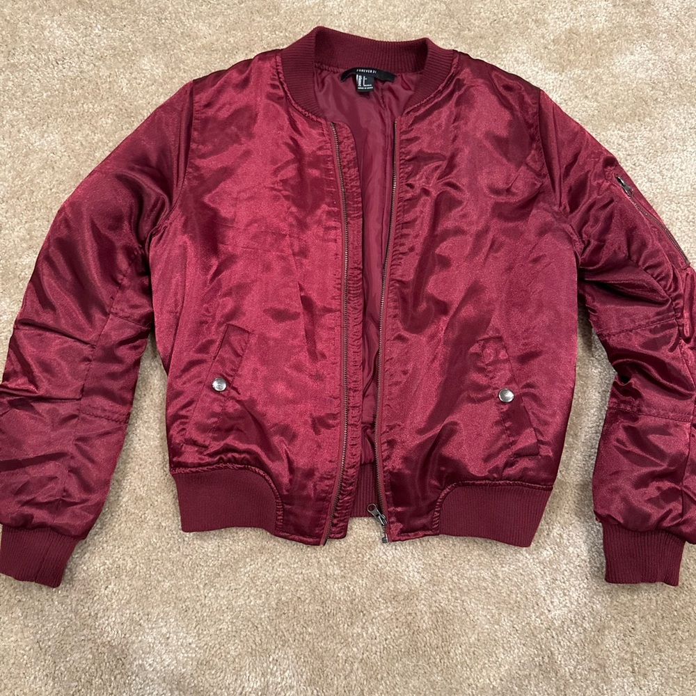 Forever 21 Deep Red Bomber Jacket
